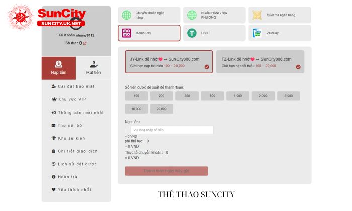 nap tien suncity 2 Nạp tiền vào Suncity qua ví điện tử