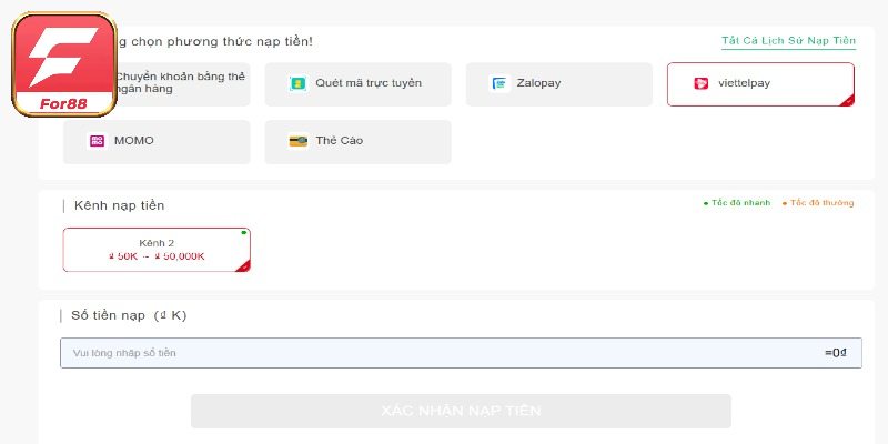 Hướng dẫn nạp tiền For88 khi gặp sự cố