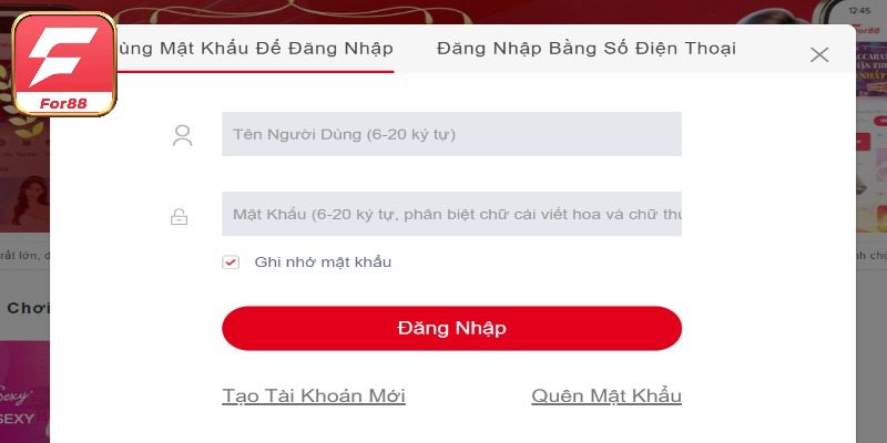 Lấy biểu mẫu login acc theo quy chuẩn