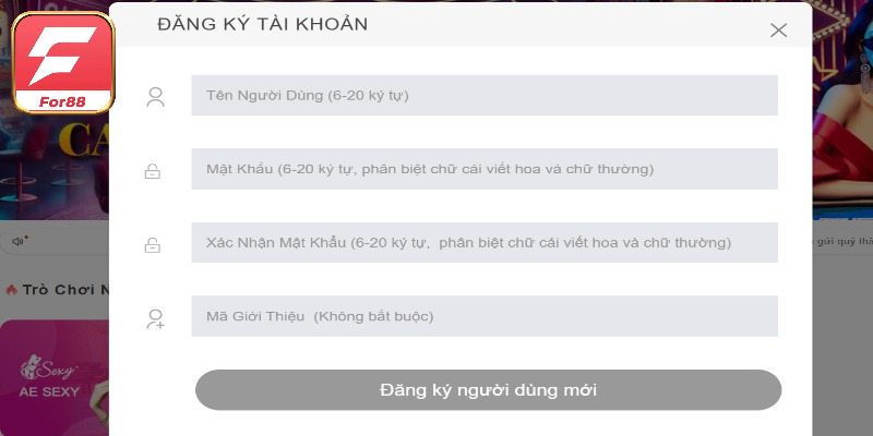 Lấy form điền thông tin theo hướng dẫn đăng ký For88